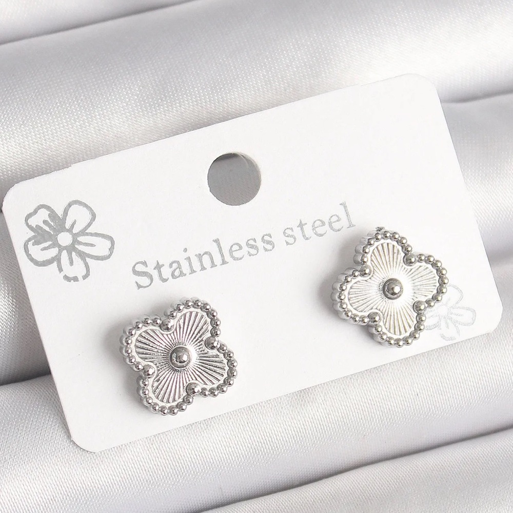 Titanium Stainless Steel Clover Stud Earrings - Picture 1 of 4